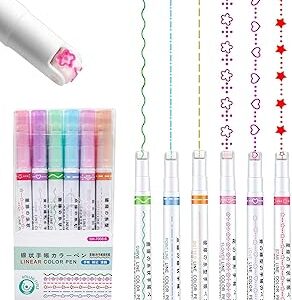 shuttle art linear roller pen set – pack of 6 pattern highlighter magic border pen with 6 colors for journaling, scrapbooking, note taking & creative decoratio