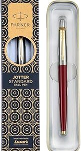 click to see full view parker jotter standard gold trim ball pen| ink color blue | perfect for corporate use | elite pen for professionals